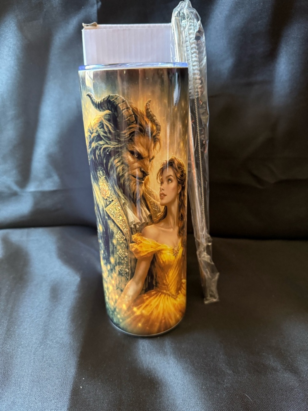 New 20oz Romantic Beauty & Beast Stainless Tumbler - Gold and Black Artwork